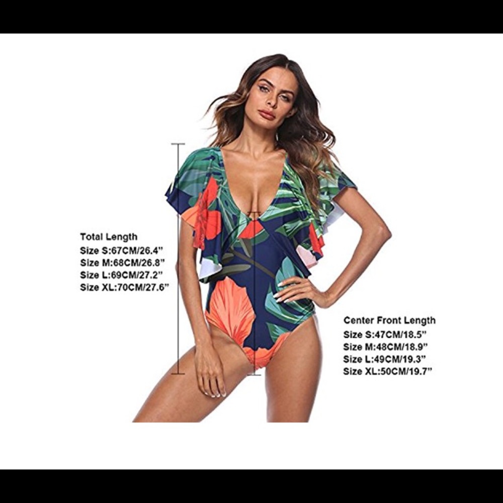 💖Host Pick!Tropical flowers one piece with ruffle - Picture 2 of 4